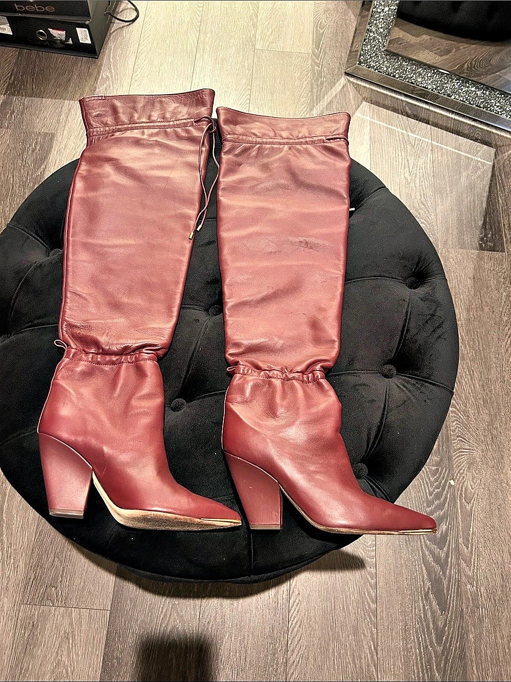 Over-the-Knee Heeled Boots in Red